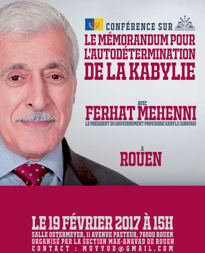 ◉ WEBCAST LIVE : Conférence de Ferhat Mehenni à Rouen