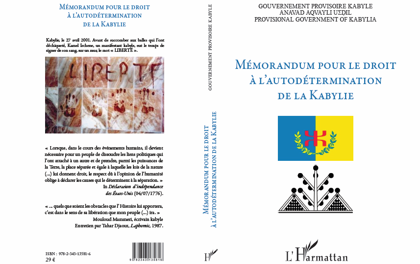 L’Harmattan publiera vendredi 24 novembre le Mémorandum pour le droit à l’autodétermination de la Kabylie