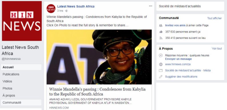 Diplomatie : Le message de condoléances de la Kabylie à Winnie Mandela repris par un journal à forte audience en Afrique du Sud