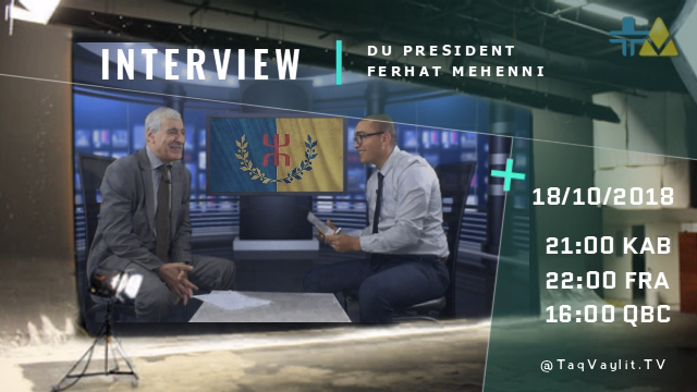 Le président Ferhat Mehenni sur TaqVaylit.TV ce jeudi 20h