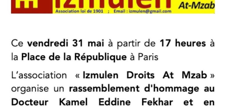 La ligue kabyle des droits humains, appelle au rassemblement initié par l’association Izemulen à Paris