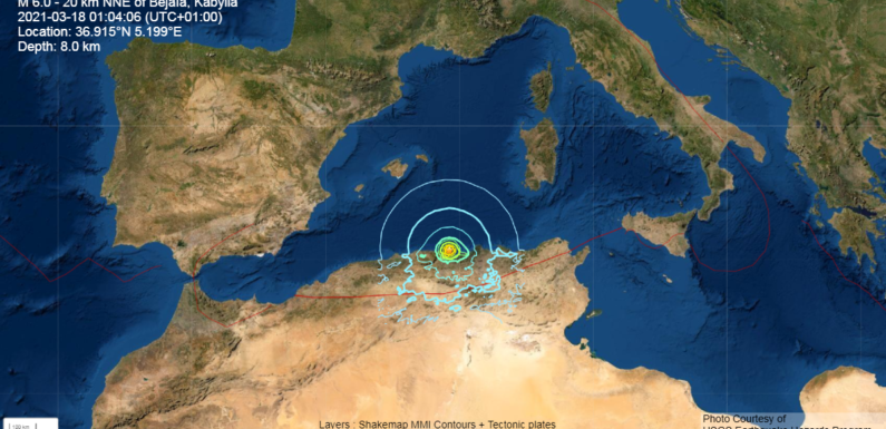 Kabylie : Séisme peu profond et de magnitude 6 au large de Vgayet suivi de 2 répliques (USGS & EMSC)