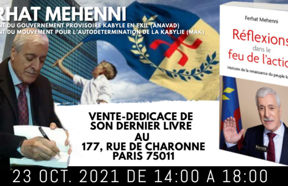 SAMEDI 23 OCTOBRE : VENTE-DEDICACE DU LIVRE DU PRESIDENT FERHAT MEHENNI A PARIS
