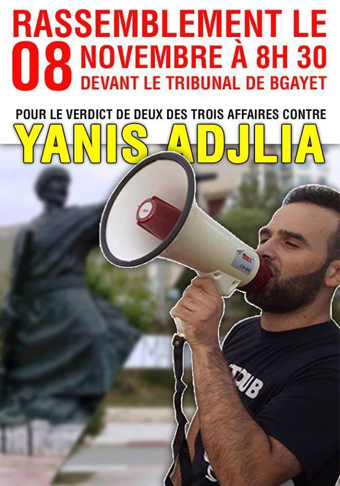 Le verdict de la justice algérienne contre le militant associatif, Yanis Adjlia, aura lieu le 08 Novembre