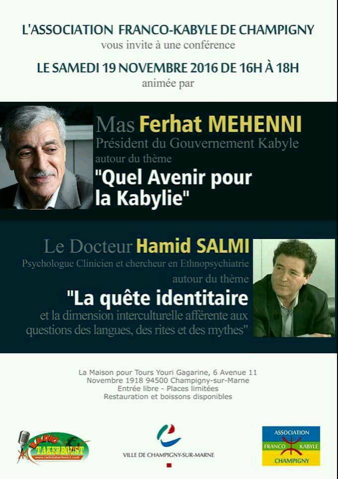 Conférence de Ferhat Mehenni et Hamid Salmi le samedi 19 Novembre