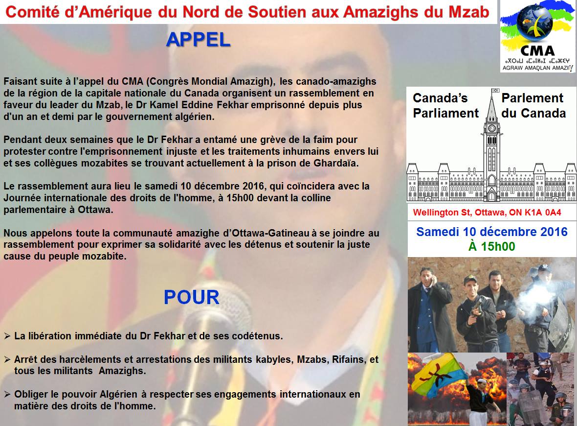 Rassemblement devant la colline parlementaire à Ottawa pour la libération des 170 détenus d'At Mzab
