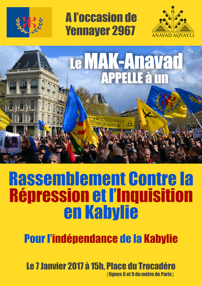 Yennayer 2967 : Le MAK-Anavad appelle à un rassemblement contre la répression et pour l'indépendance de la Kabylie