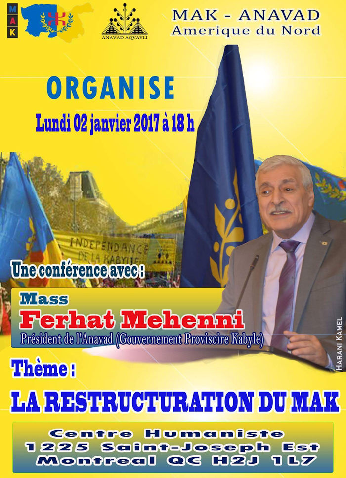 Ferhat Mehenni en conférence à Montréal sur la restructuration du MAK