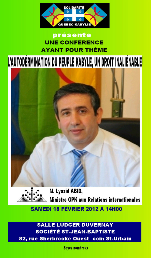 Conférence de Lyazid Abid à Montréal le 18 février Conférence de Lyazid Abid à Montréal le 18 février