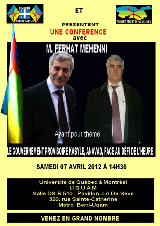 Ferhat Mehenni en visite de travail au Québec début avril Ferhat Mehenni en visite de travail au Québec début avril