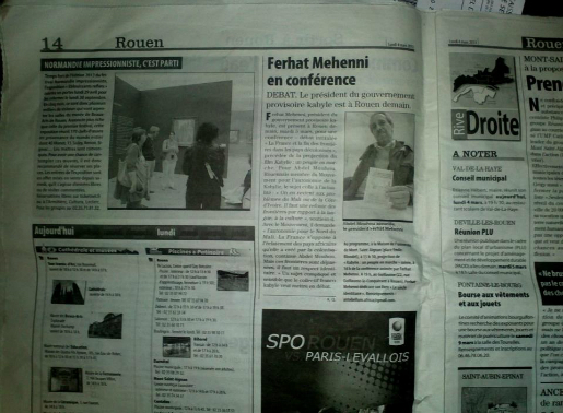 Conférence de Ferhat Mehenni à Rouen ce mardi : Une couverture médiatique tous azimuts Conférence de Ferhat Mehenni à Rouen ce mardi : Une couverture médiatique tous azimuts
