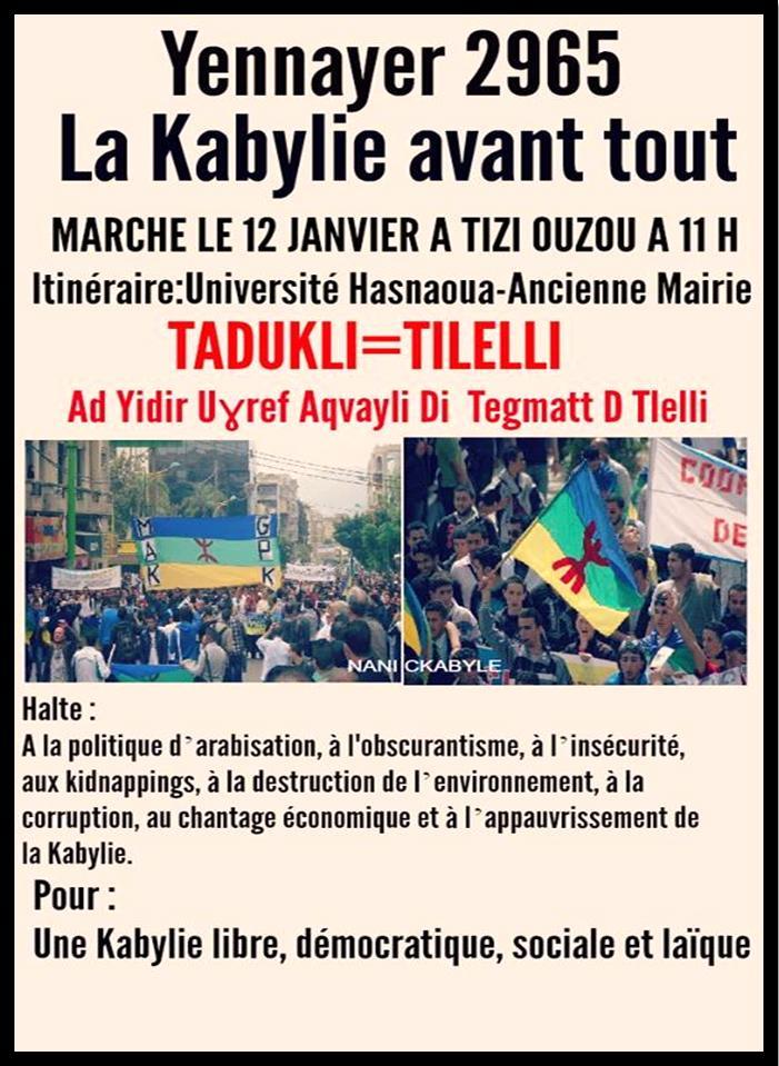 Yennayer 2965 / Le MAK appelle le peuple kabyle à marcher ce 12 Janvier à Tizi-Ouzou et Vgayet