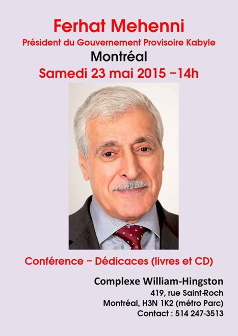 Ferhat Mehenni, Président du GPK, à Montréal le 23 mai 2015