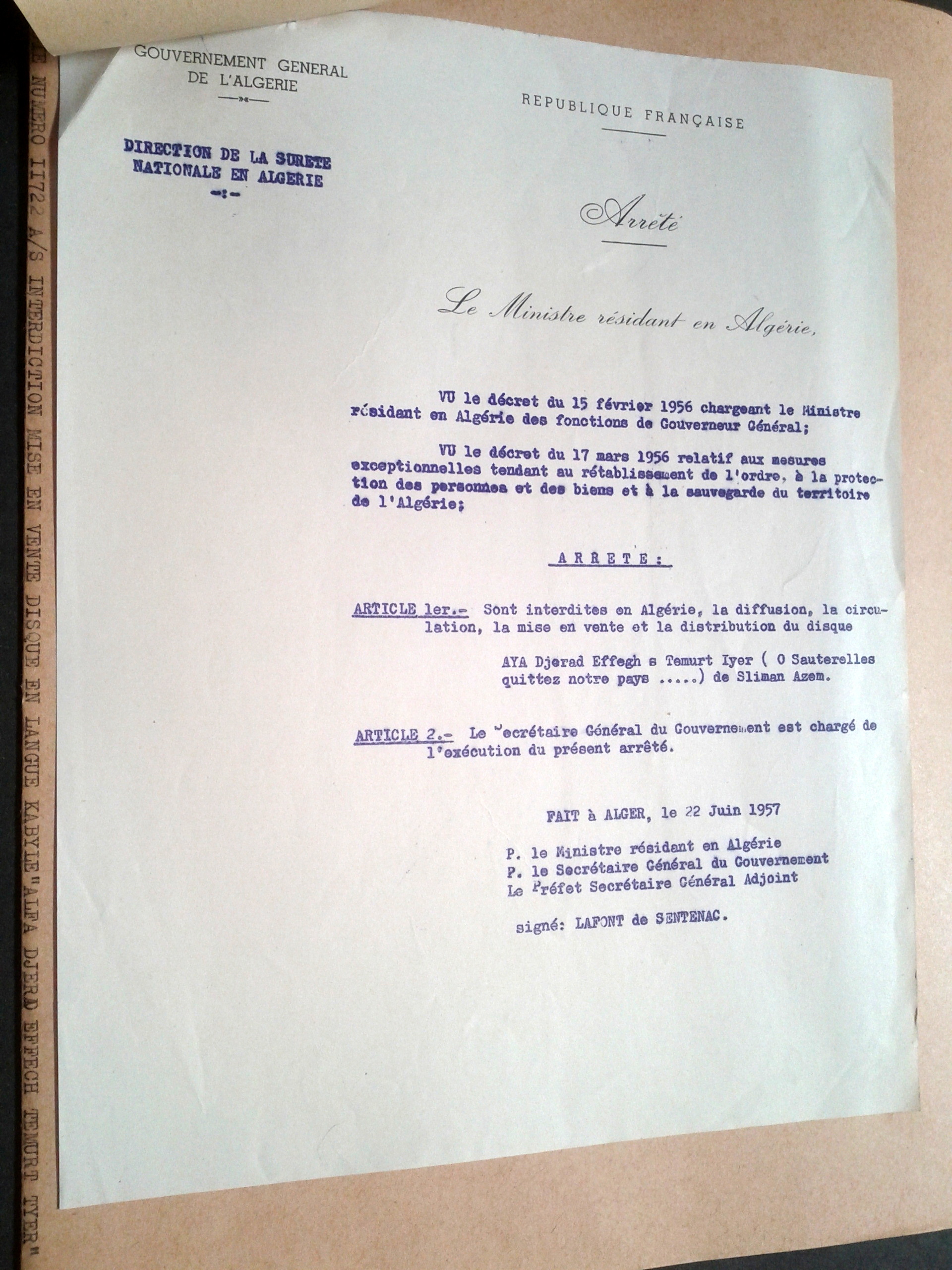 Slimane Azem censuré par la France en 1957 Slimane Azem censuré par la France en 1957