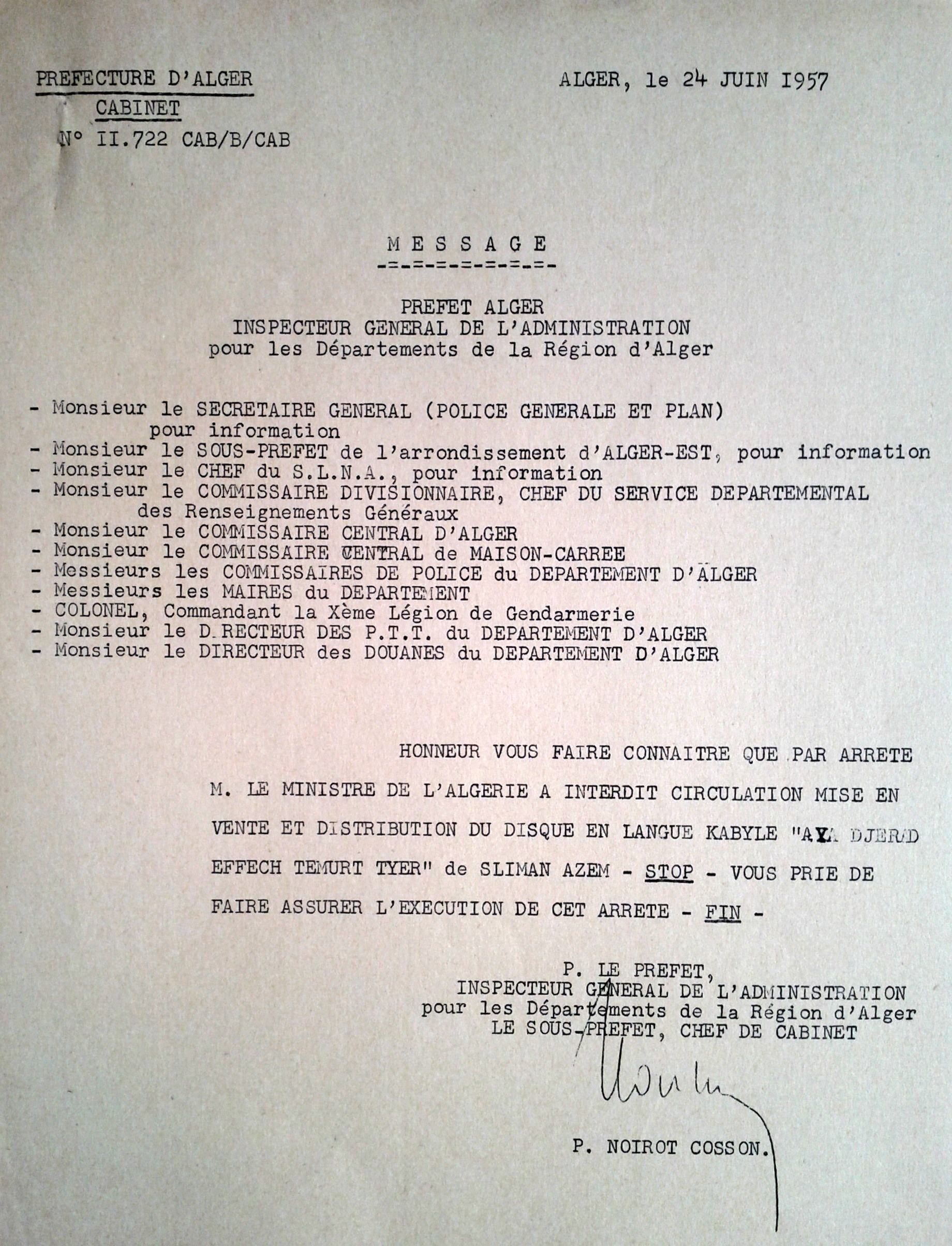Slimane Azem censuré par la France en 1957 Slimane Azem censuré par la France en 1957