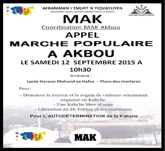 Malgré les menaces et les appels aux meurtres, la direction et la coordination d'Akbou du MAK maintiennent l'appel à la marche du 12 septembre 