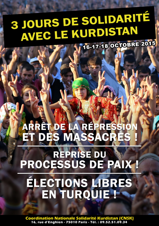 Le MAK, solidaire de la cause kurde, se joint à l'appel « 3 jours de solidarité avec le Kurdistan » : Manifestation à Paris, le dimanche 18 octobre