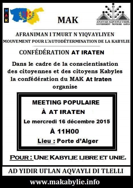 Le MAK anime un meeting populaire à Larevâa n At Iraten le mercredi 16 décembre à 11h