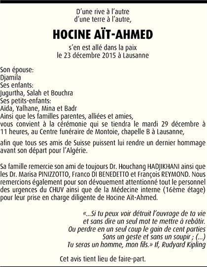 Hocine Ait Ahmed Ses Amis Lui Rendent Un Dernier Hommage A Lausanne Siwel Hocine Ait Ahmed Ses Amis Lui Rendent Un Dernier Hommage A Lausanne Siwel