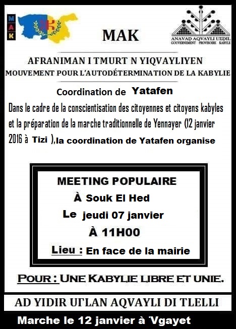 Yatafen : Le MAK anime un meeting populaire le jeudi 07 janvier à Suqq Lhed