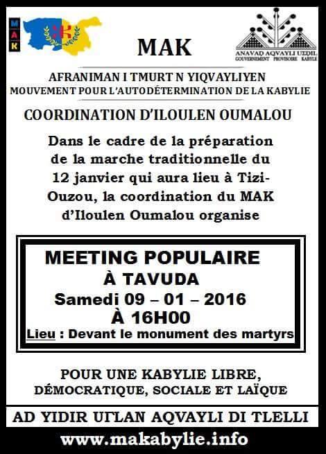 Ilulen Umalu (Iloula) : Le MAK anime un meeting populaire le samedi 09 janvier à Tavuda (Thaboudha)