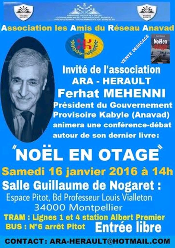 Montpellier : Conférence-débat avec Ferhat Mehenni, président de l'Anavad, demain 16 janvier à 14h