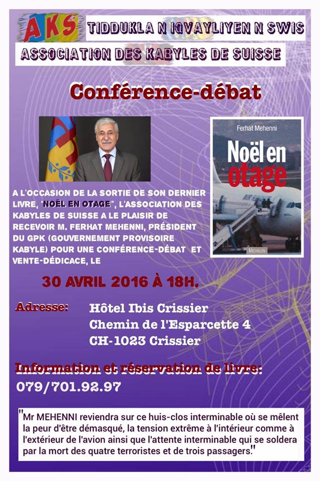 Suisse : Ferhat Mehenni animera une conférence-débat le 30 avril