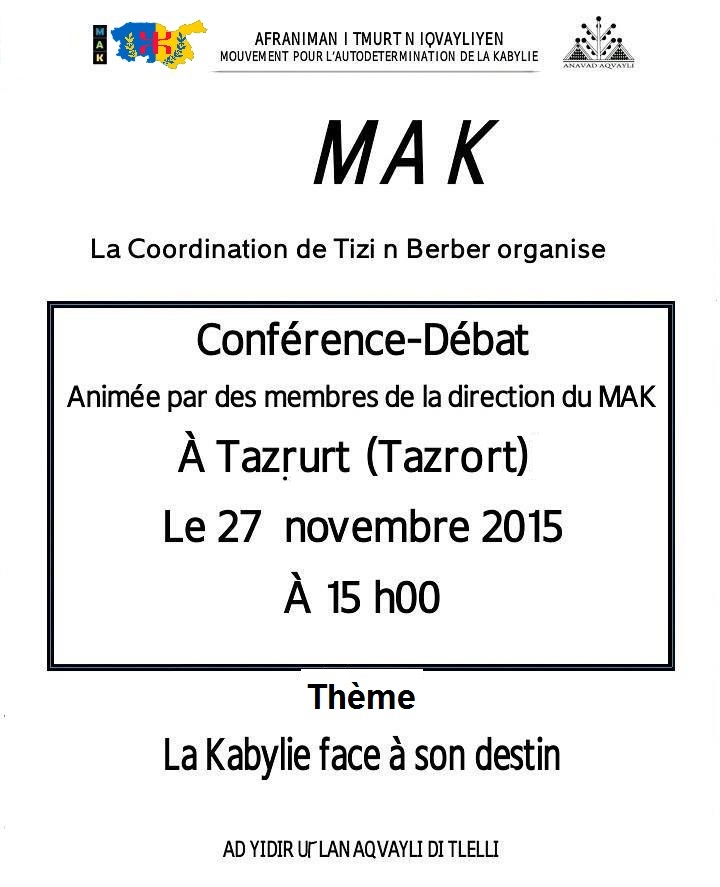 Tizi n Berber: Le MAK organise une conférence-débat à Tazrort le 27 novembre à 15h
